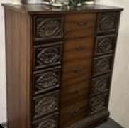 stand up 5 drawer dark brown dresser before refinishing