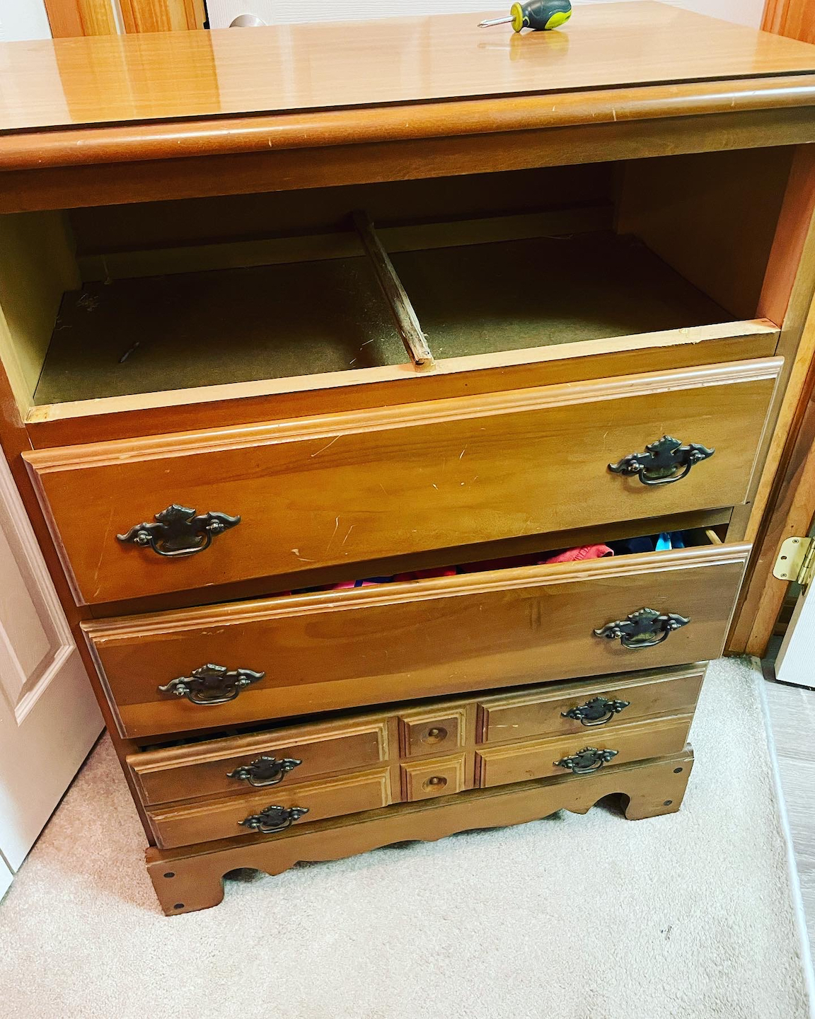 stand up dresser with missing drawer